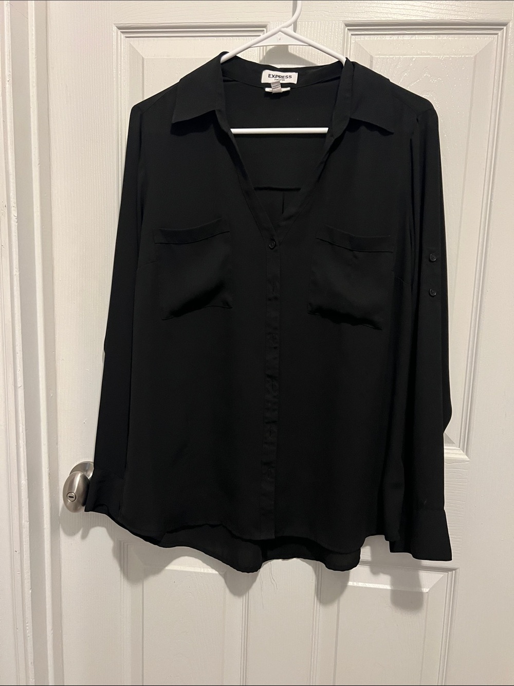 Express Black Long-Sleeve Button-Front Shirt